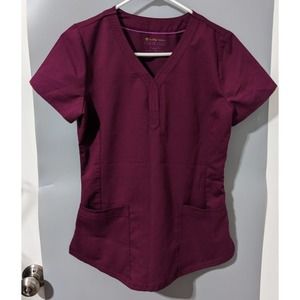 Women's Royal Burgundy Red Purple Label By Healing Hands Scrub Top Size Small